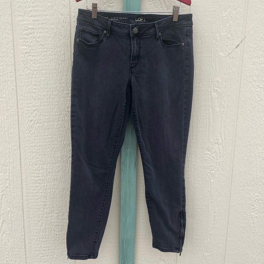 LOFT Curvy Skinny Ankle Jeans Women’s Size 29/8 Black Wash Stretch Denim